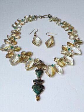 Vintage Necklace Of Red Rutilated Quartz Beads Sterling Silver Jasper Pendant